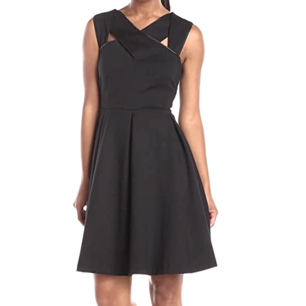 NINE WEST Strappy Solid Fit and Flare Dress